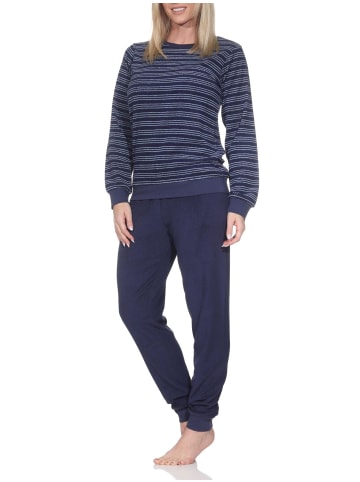 NORMANN Frottee Schlafanzug langarm Bündchen Streifenoptik in navy