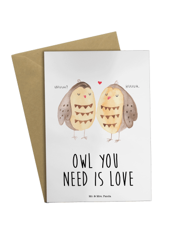 Mr. & Mrs. Panda neujahrskarte Eulen Liebe mit Spruch in Weiß