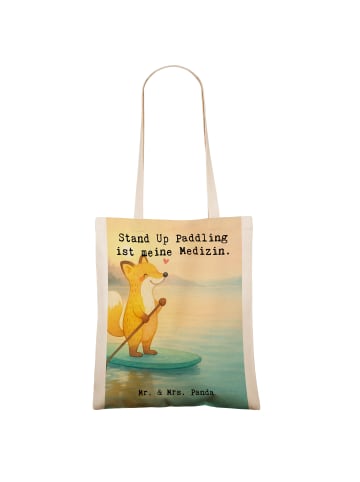 Mr. & Mrs. Panda Tote Bag Fuchs Stand Up Paddling Design mit Spruch in Weiß