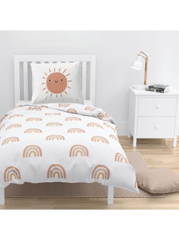 TRAUMHELDEN Bettwäsche-Set Biber/Flanell "Sunrise, Regenbögen und Sonne" in Weiß / beige