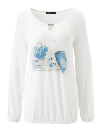 Aniston SELECTED Langarmshirt in wollweiß-hellblau-silber-blau-schwarz-sand-glitzer
