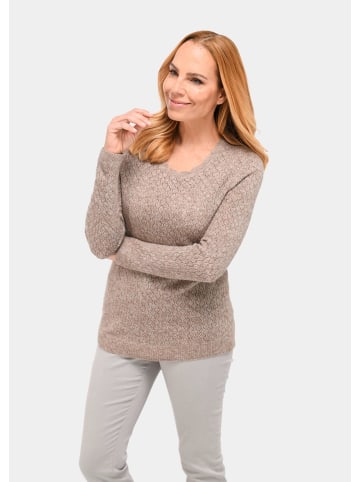 GOLDNER Kurzgröße:  Femininer Ajourpullover aus Melange in taupe / melange