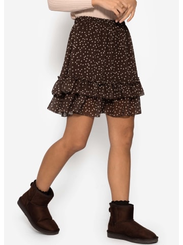 SASSYCLASSY Kurzer Volant-Rock mit Rüsschen in Braun