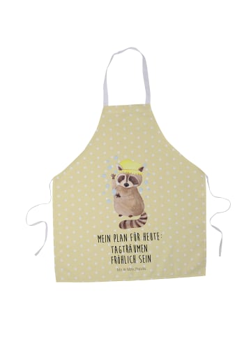 Mr. & Mrs. Panda Schürze Waschbär mit Spruch in Gelb Pastell