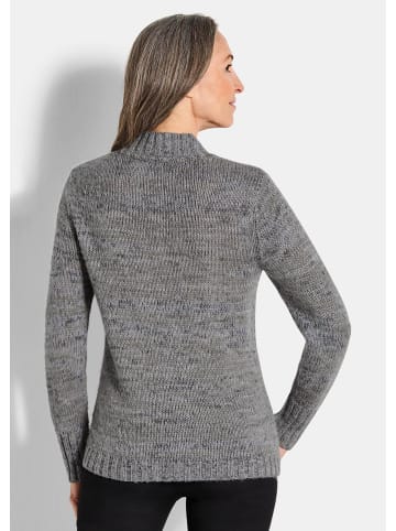 GOLDNER Kurzgröße:  Strickpullover Hüftlanger Langarm Pullover, Zopfstrick in grau / gemustert