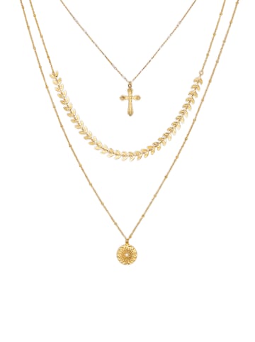 enflame 3-Fache Halskette mit Kreuz Edelstahl Medaillon Necklace in Gold