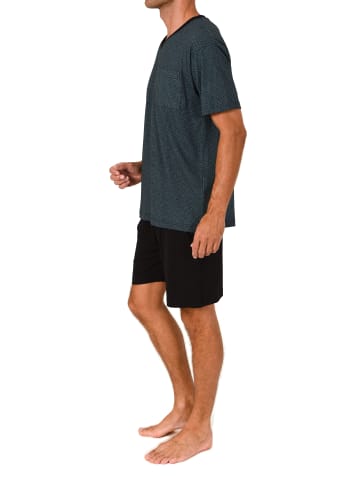 NORMANN Kurzarm Schlafanzug Shorty Pyjama print in blau