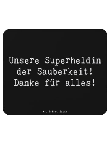 Mr. & Mrs. Panda Mauspad Spruch Putzfrau Superheldin mit Spruch in Schwarz