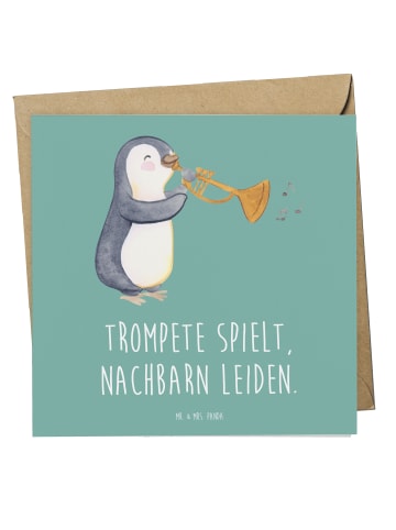 Mr. & Mrs. Panda Deluxe Karte Trompete Freude mit Spruch in Meeresbrise