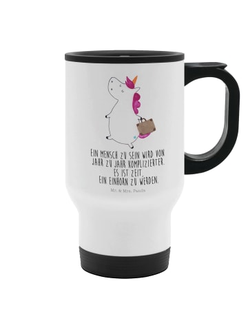 Mr. & Mrs. Panda Thermotasse Einhorn Koffer mit Spruch in Weiß