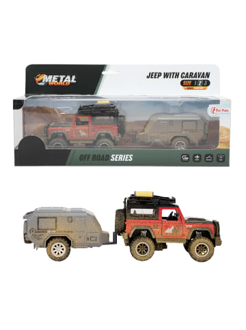 Toi-Toys Metal World Spielzeugauto - Jeep 4x4 mit Wohnwagen in mehrfarbig