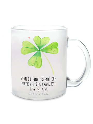 Mr. & Mrs. Panda Teetasse Blume Kleeblatt mit Spruch in Transparent