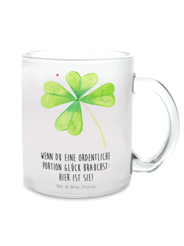 Mr. & Mrs. Panda Trinkglas Blume Kleeblatt mit Spruch in Transparent