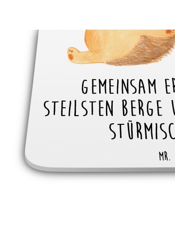 Mr. & Mrs. Panda Glasuntersetzer Igel händchenhaltend mit Spruch in Weiß