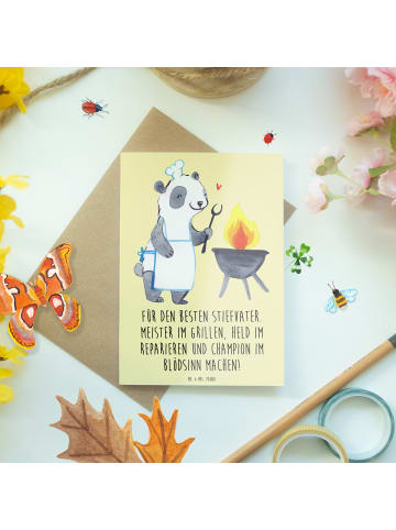 Mr. & Mrs. Panda Grußkarte Bester Stiefvater mit Spruch in Gelb Pastell