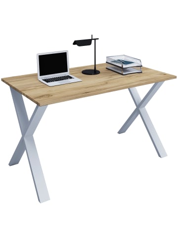 VCM Schreibtisch Bürotisch Computertisch 140x80 Lona X in Silber / Honig-Eiche