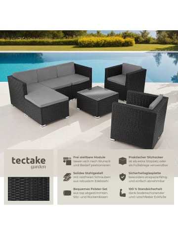 tectake Rattan Sitzgruppe mit Sicherheitsglasplatte, für 5 bis 6 Personen