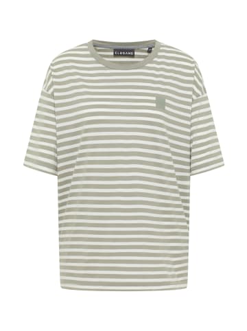 ELBSAND T-Shirt Kia in Pale Fern + Cloud White STRIPE