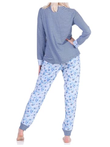 NORMANN Pyjama Schlafanzug langarm Bündchen und Spitze - 72444 in hellblau