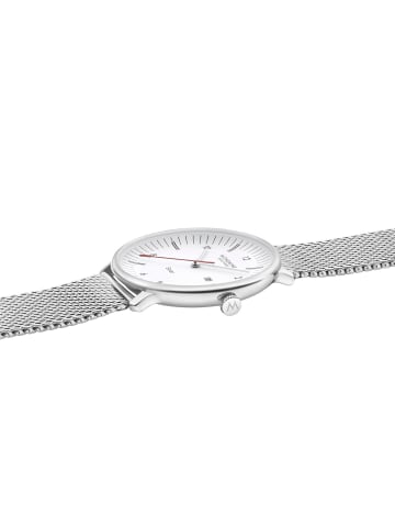 Mondaine Unisex-Armbanduhr Doppio Solar Mesh 41 mm Weiß / Silber