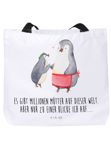 Mr. & Mrs. Panda Shopper Tasche Pinguin mit Kind mit Spruch in Weiß