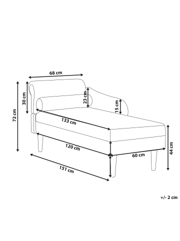Beliani Chaiselongue YVOIRE in Beige/Schwarz - (W) 68 x (H) 72 x (L) 151 cm