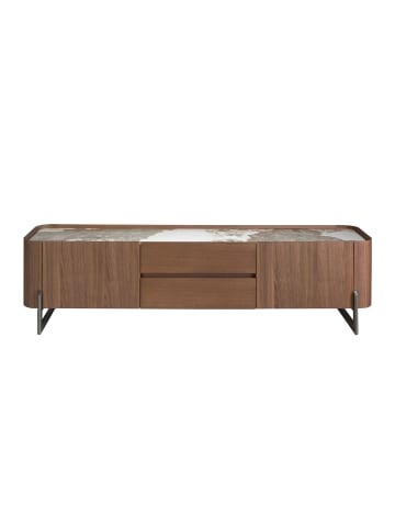 Angel Cerdá TV-Schrank 3250 in Weiß / Dunkler Stahl / Walnuss – (B)200 x (H)45 x (T)52 cm