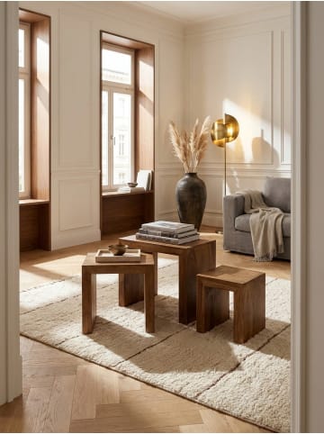 KADIMA DESIGN 3er Set Satztisch MUMBAI Massiv-Holz Wohnzimmer-Tisch in Akazie
