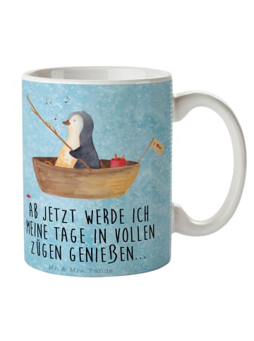 Mr. & Mrs. Panda Cappuccinotasse Pinguin Angelboot mit Spruch in Eisblau