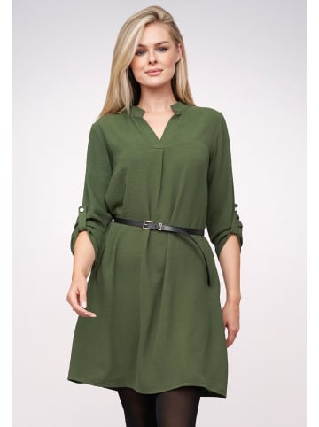 Cloud5ive Cloud5ive Musselin Dress with turn-up sleeves and belt in military green