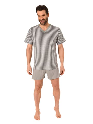 NORMANN Kurzarm Schlafanzug Shorty Pyjama print in grau1