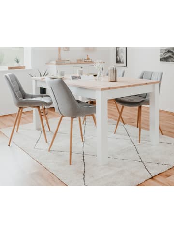 Furn.Design Esstisch weiß Landhaus und Eiche, ausziehbarer Küchentisch 160 - 215 cm