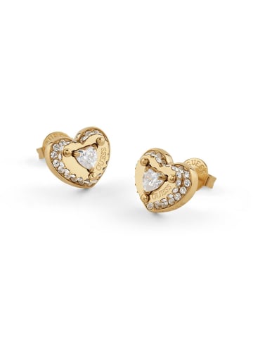 Guess Damen-Ohrringe Ohrstecker Herz Pave Goldfarben