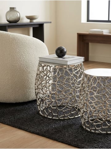 KADIMA DESIGN Beistelltisch 2er Set Aluminium Silber Design Satztisch Metall Rund