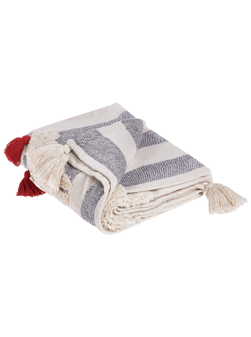 Beliani Kuscheldecke NAMTAR in Weiß/Grau/Orange - (W) 125 x (H) 0.5 x (L) 150 cm