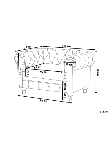 Beliani Sessel CHESTERFIELD in Grau/Braun - (W) 110 x (H) 70 x (L) 75 cm