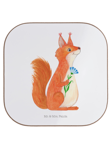 Mr. & Mrs. Panda Untersetzer Glas Eichhörnchen Blume ohne Spruch in Weiß