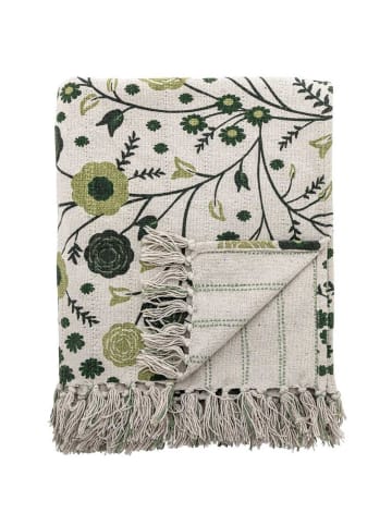 Bloomingville Decke EYDIS Blumen und Ranken in Grün mit Fransen 160x130 cm