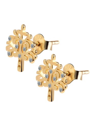 Adeliás Damen Ohrringe – Ohrstecker Lebensbaum aus 333 Gold mit Zirkonia in gold