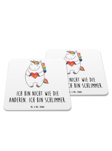 Mr. & Mrs. Panda Untersetzer für Gläser Einhorn Herz mit Spruch in Weiß
