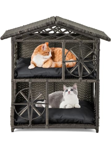 COSTWAY Katzenhaus Rattan in Grau