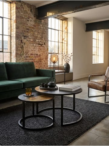 KADIMA DESIGN Runde Couchtische, 2er Set, Mango Massivholz/Steinoptik, modern