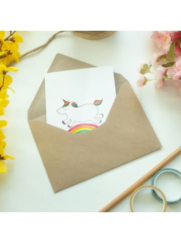 Mr. & Mrs. Panda Glückwunschkarte Einhorn Regenbogen ohne Spruch in Weiß