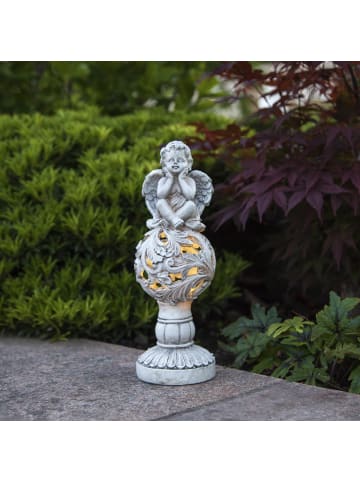 STAR Trading LED Solar Engel Gartenfigur Grabdeko H: 27cm in grau