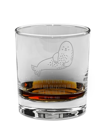 Mr. & Mrs. Panda Whiskey Glas Robbe Lachen mit Spruch in Transparent