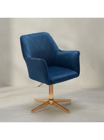 KADIMA DESIGN Sessel-Drehstuhl: Samtbezug, Eisenuntergestell, Armlehnen, 360° drehbar in Blau