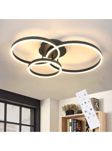 ZMH Deckenleuchte LED in schwarz dimmbar 3-Ringen modern 74 W Wohnzimmerlampe L82 cm