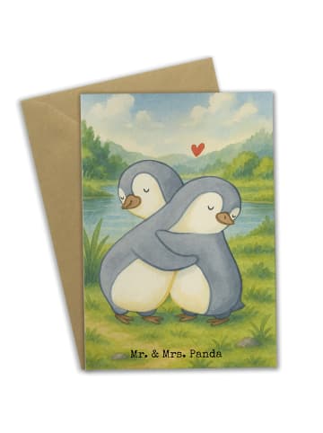 Mr. & Mrs. Panda Grußkarte Pinguine Kuscheln Design ohne Spruch in Weiß