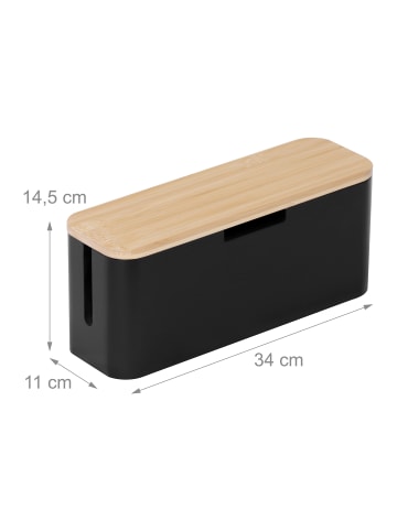 relaxdays Kabelbox in Natur/ Schwarz - (B)34 x (H)14,5 x (T)11 cm