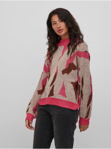 Vila Kuscheliger Strickpullover Jacquard Grafik Muster VIPOCO in Rosa